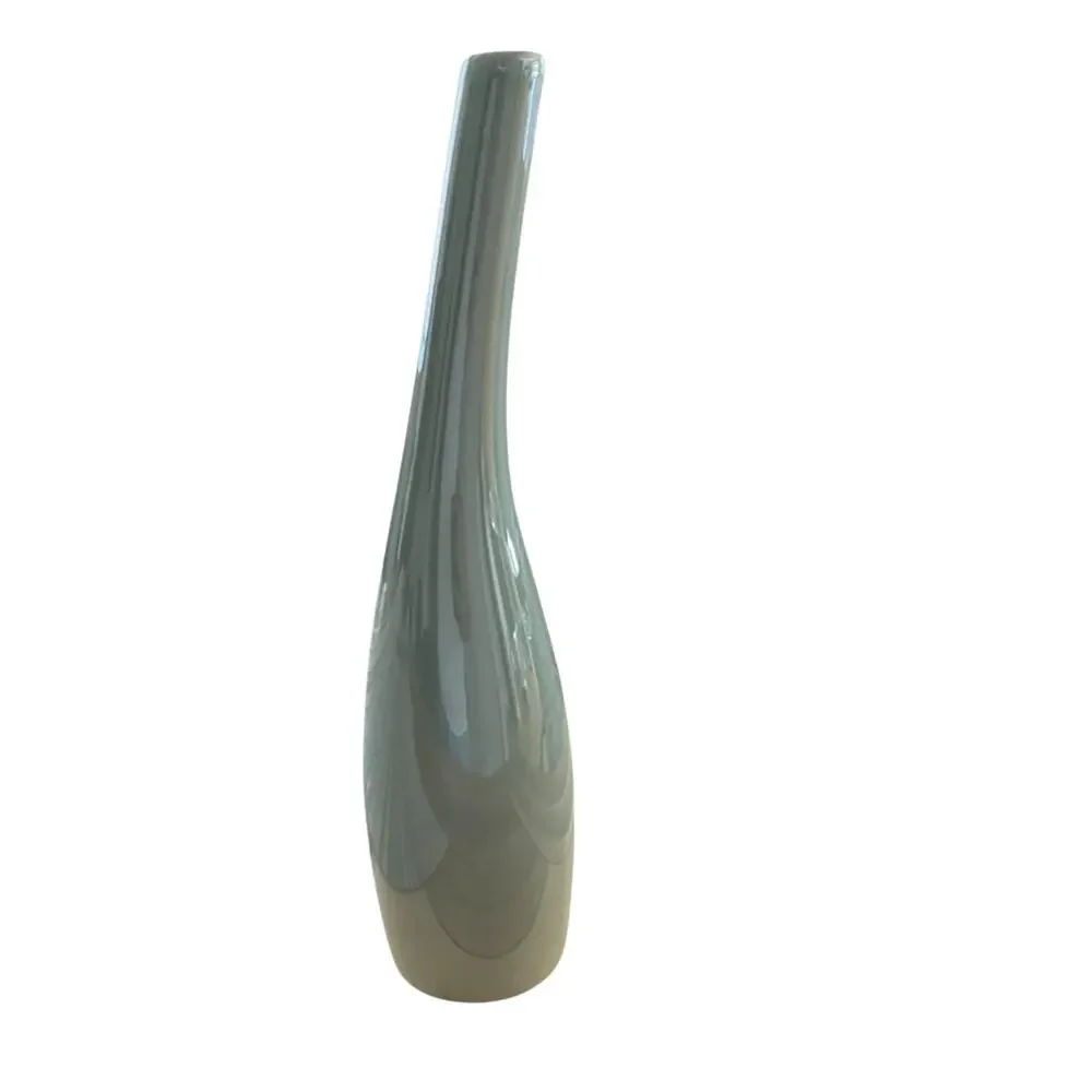 Unique Curved Vase - Light Teal Shiny Color - Made in Portugal